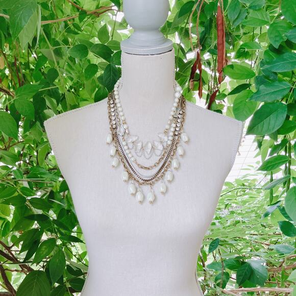 VTG Silpada KR KRN0010 Pearl Brass Crystal Convertible Statement Bib Necklace - Picture 9 of 14